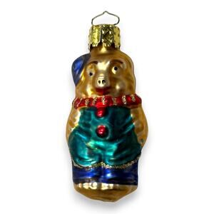Christborn VINTAGE Made In Germany Blown Glass Hand Painted Teddy Bear Ornament